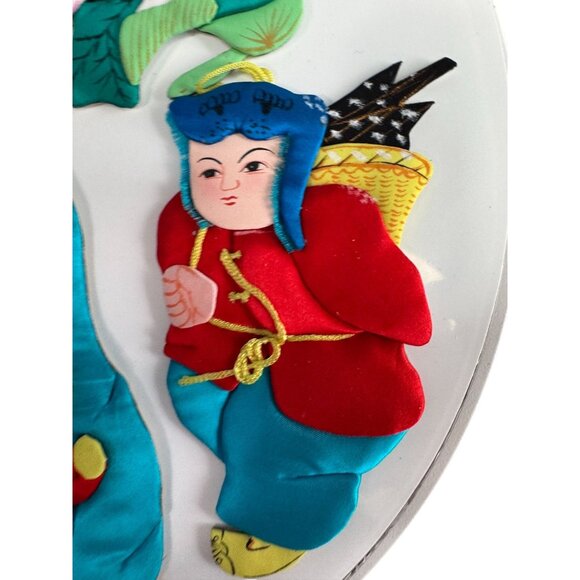Set Of 6 Vintage Chinese Silk & Cardboard Ornaments Folk Figures 6" No Box - Picture 5 of 9